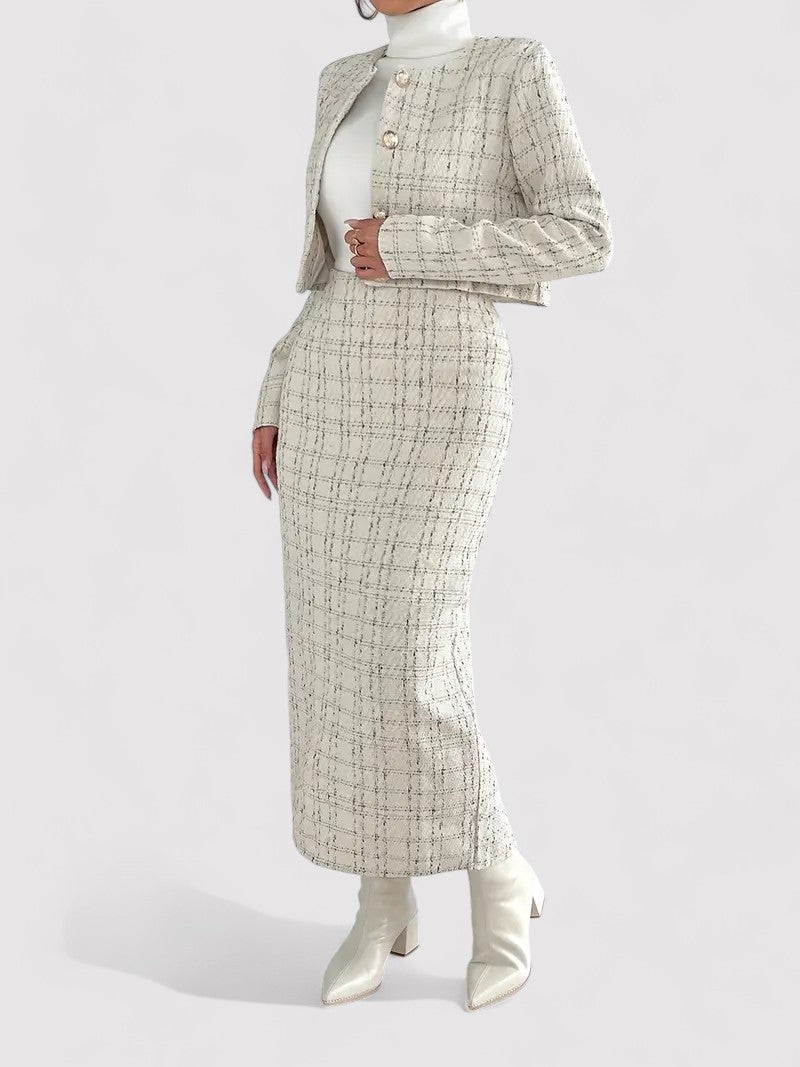 Ancien | Elegant Plaid Two-Piece Set with Long Skirt