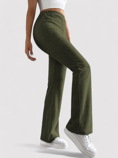 Ancien | Ribbed Flare Leg Trousers with High Waist