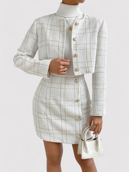 Ancien | Elegant Plaid Two-Piece Set with Short Skirt