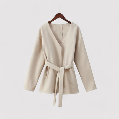 Ancien | Chic Midi Coat With Belt V-Neck Jacket