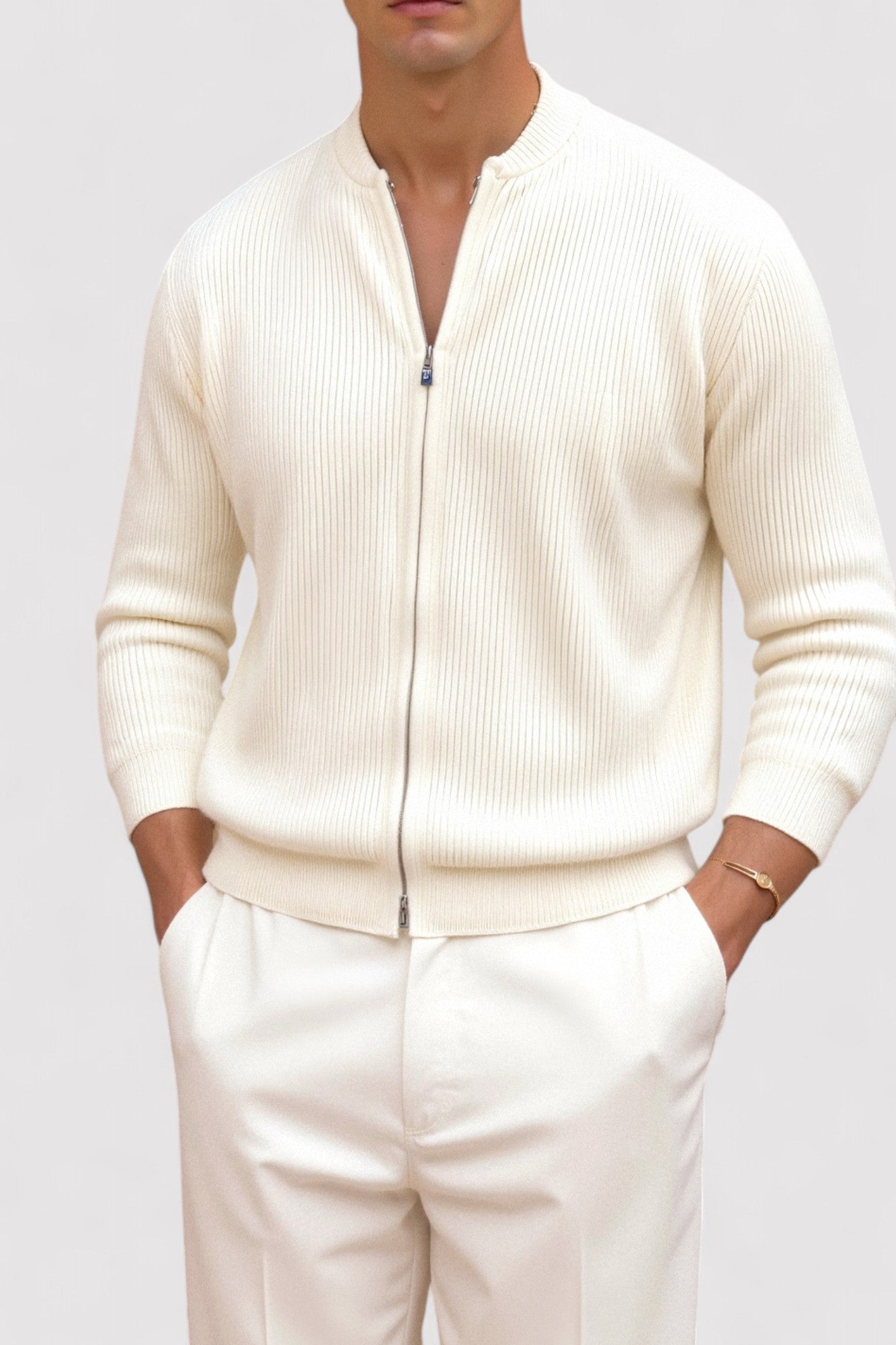 Ancien | Men's Luxurious Solid Knitted Crew Neck Cardigan