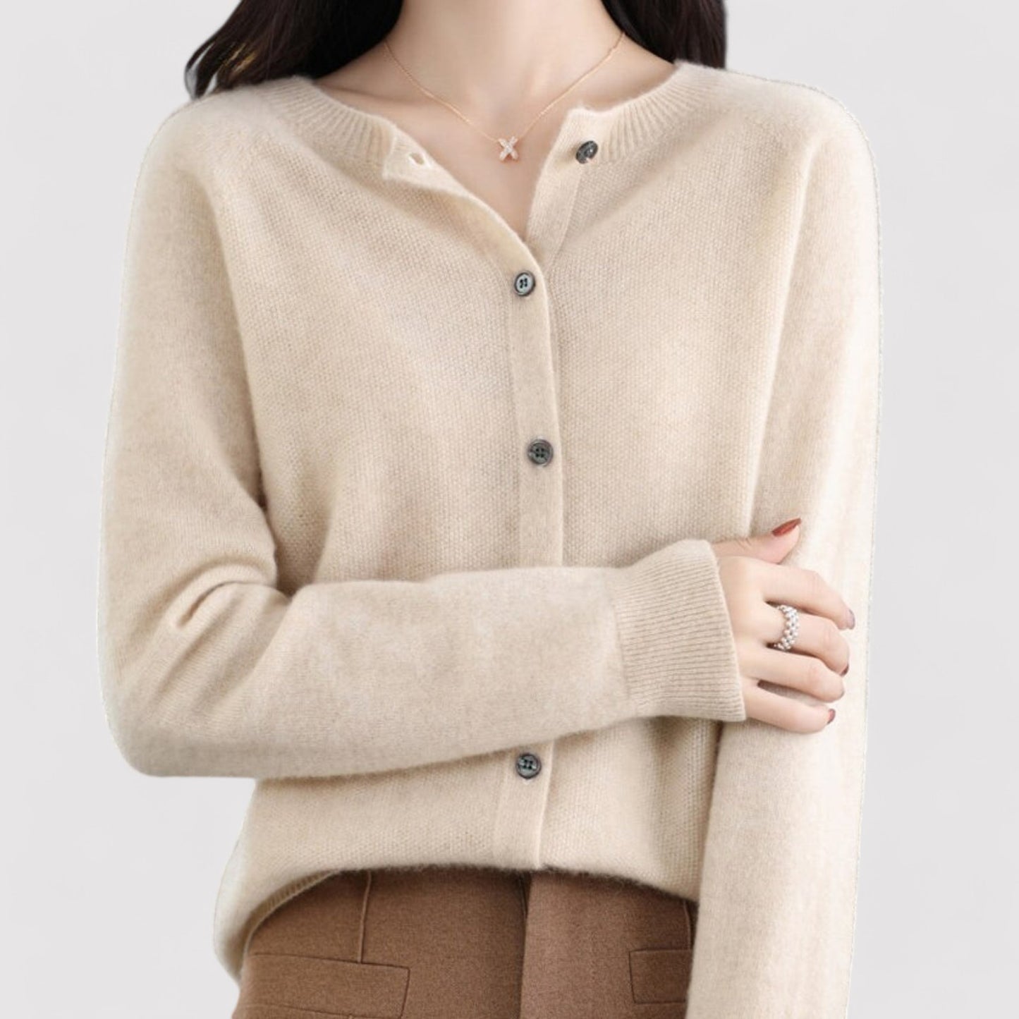 Ancien | Women's Wool Cardigan Open Neck Cashmere Sweater