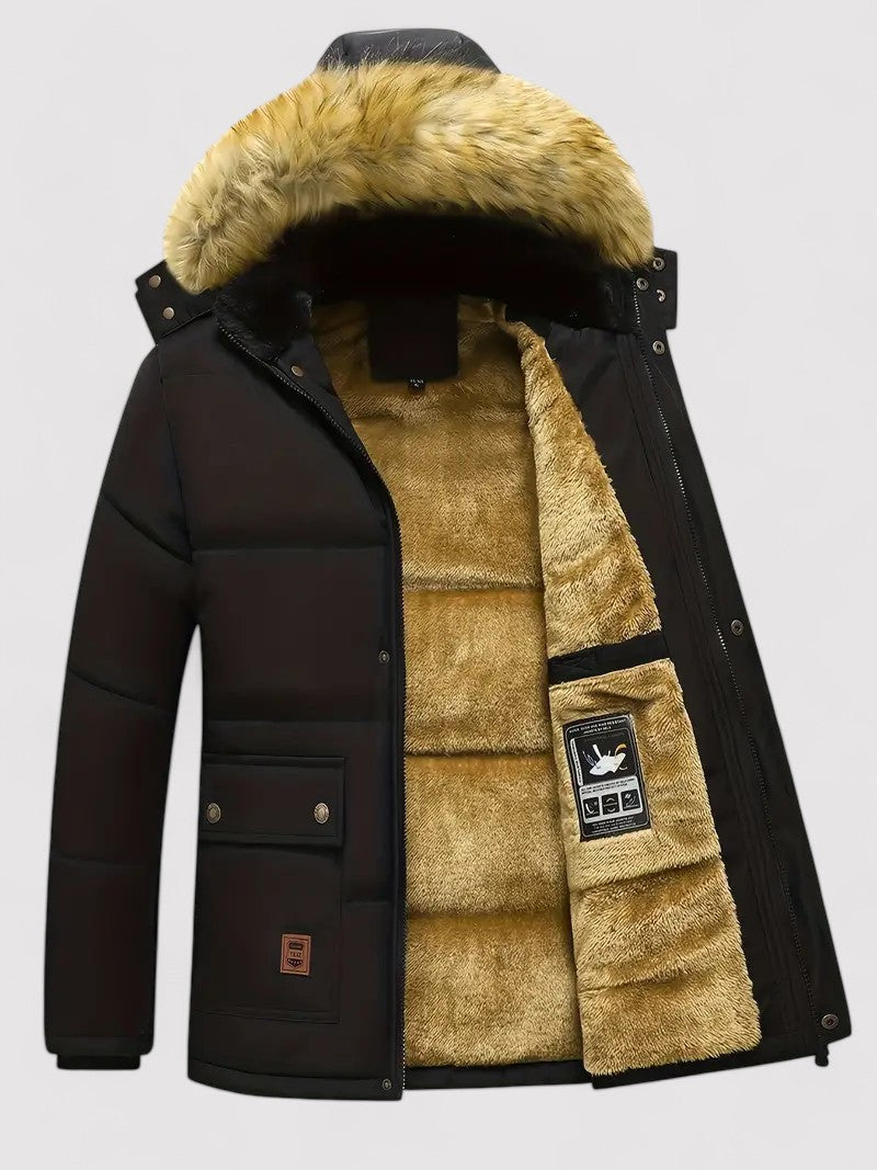 Ancien | Men's Plush-lined Winter Coat with Detachable Hood