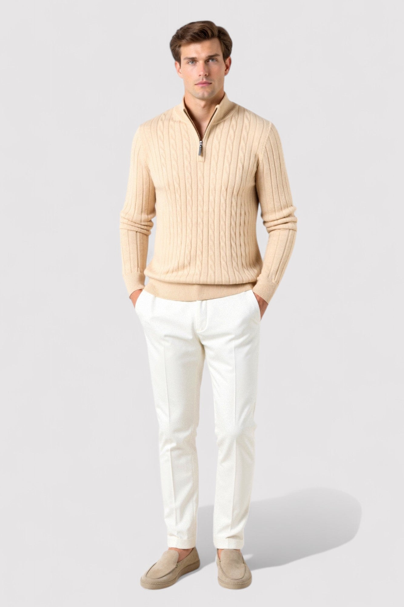 Ancien | Men's Smart Luxury Cable Knit Zip Sweater