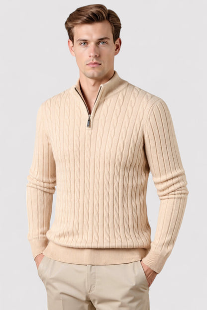 Ancien | Men's Smart Luxury Cable Knit Zip Sweater