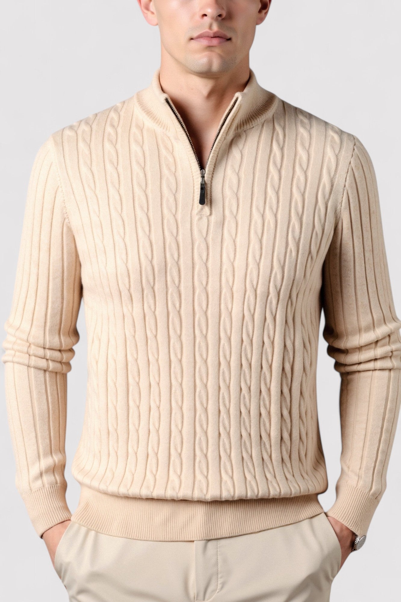 Ancien | Men's Smart Luxury Cable Knit Zip Sweater