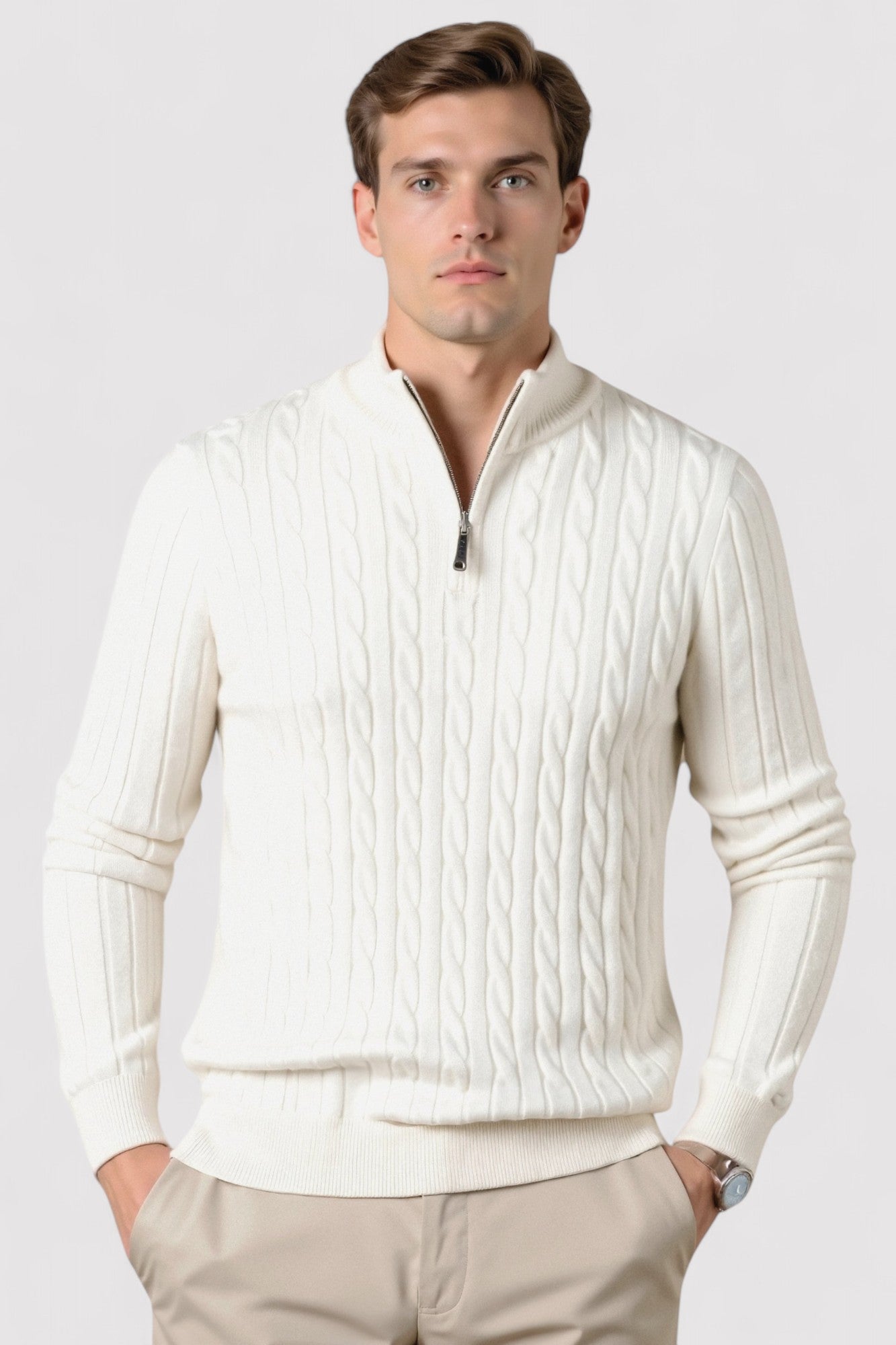 Ancien | Men's Smart Luxury Cable Knit Zip Sweater