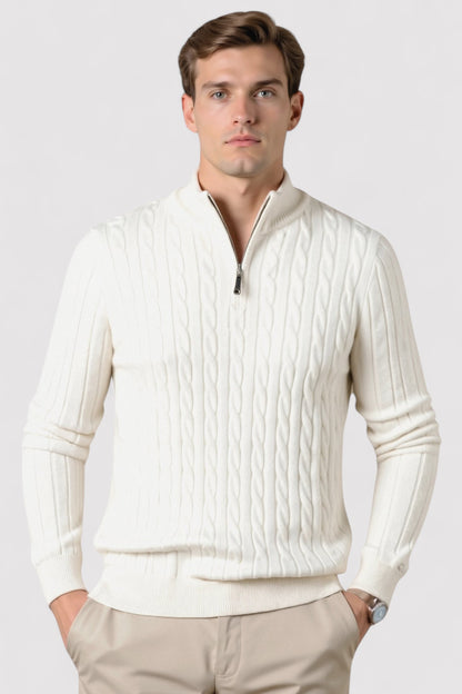 Ancien | Men's Smart Luxury Cable Knit Zip Sweater