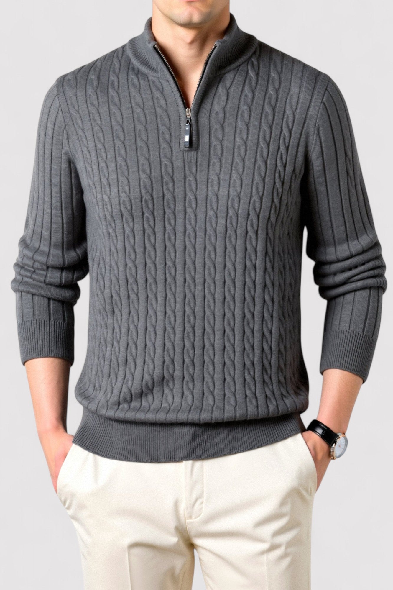 Ancien | Men's Smart Luxury Cable Knit Zip Sweater