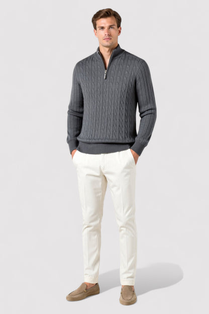 Ancien | Men's Smart Luxury Cable Knit Zip Sweater