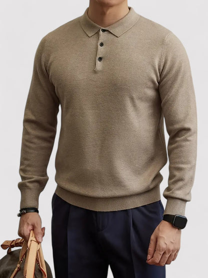 Ancien | Knitted Autumn Long Sleeve Polo Sweater with Button Detail