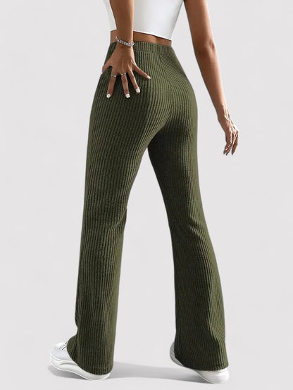 Ancien | Ribbed Flare Leg Trousers with High Waist