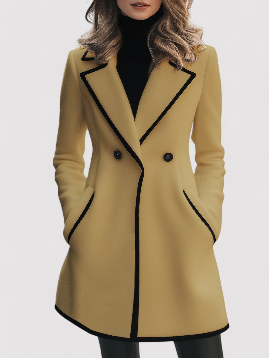 Ancien | Women's Chic Double-Breasted White Coat with Black Trim