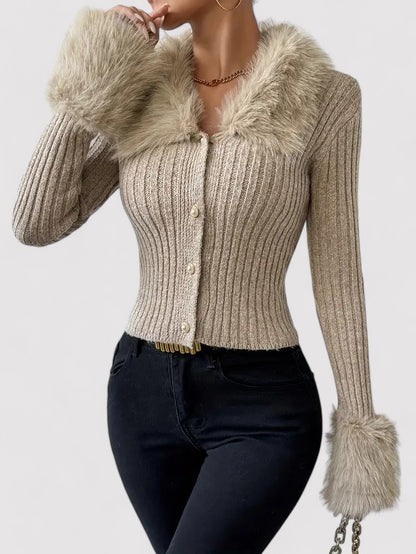 Ancien | Women's Cardigan with Buttons and Faux Fur