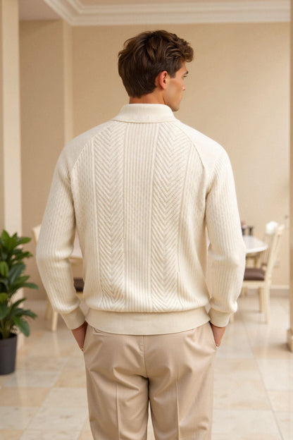 Ancien | Men's Old Money Men's Retro Solid Color Textured Knit Long Sleeve Golf Sweater