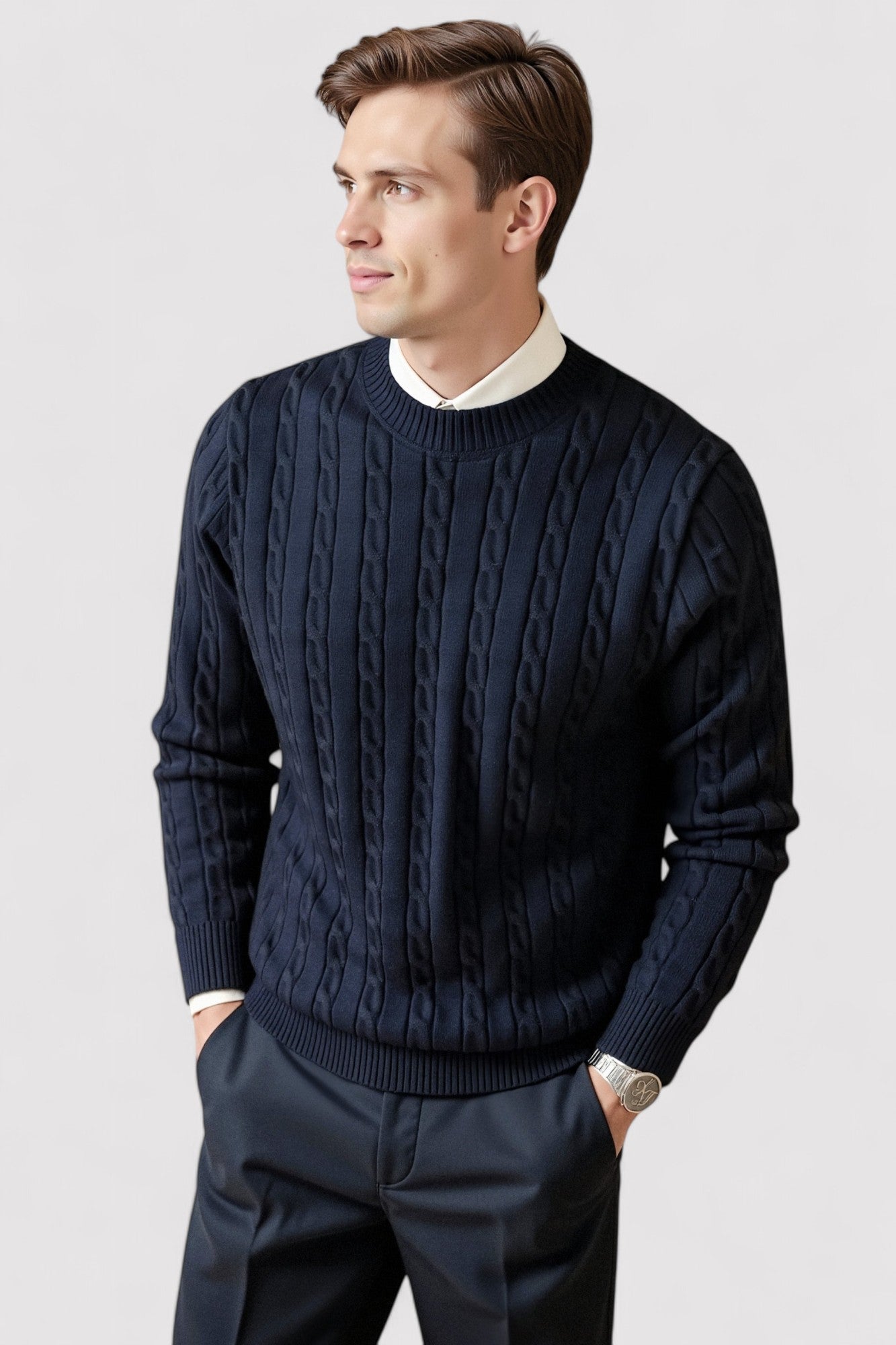 Ancien | Men's Premium O-neck Cable Knitted Pullover