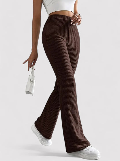 Ancien | Ribbed Flare Leg Trousers with High Waist