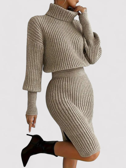 Ancien | Elegant Tailored Knitted Dress with Turtleneck