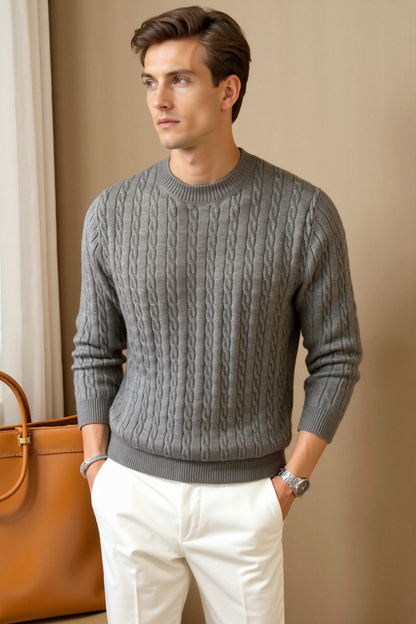 Ancien | Men's Premium O-neck Cable Knitted Pullover