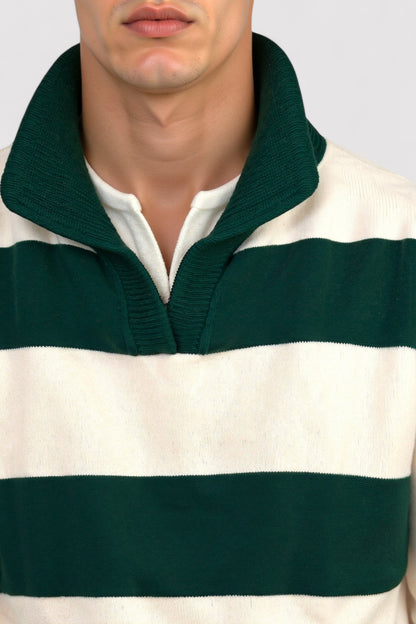 Ancien | Men's Old Money Block Striped Knitted Polo Pullover