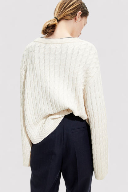 Ancien | Women's Old Money Loose Cable Knit Pattern Sweater