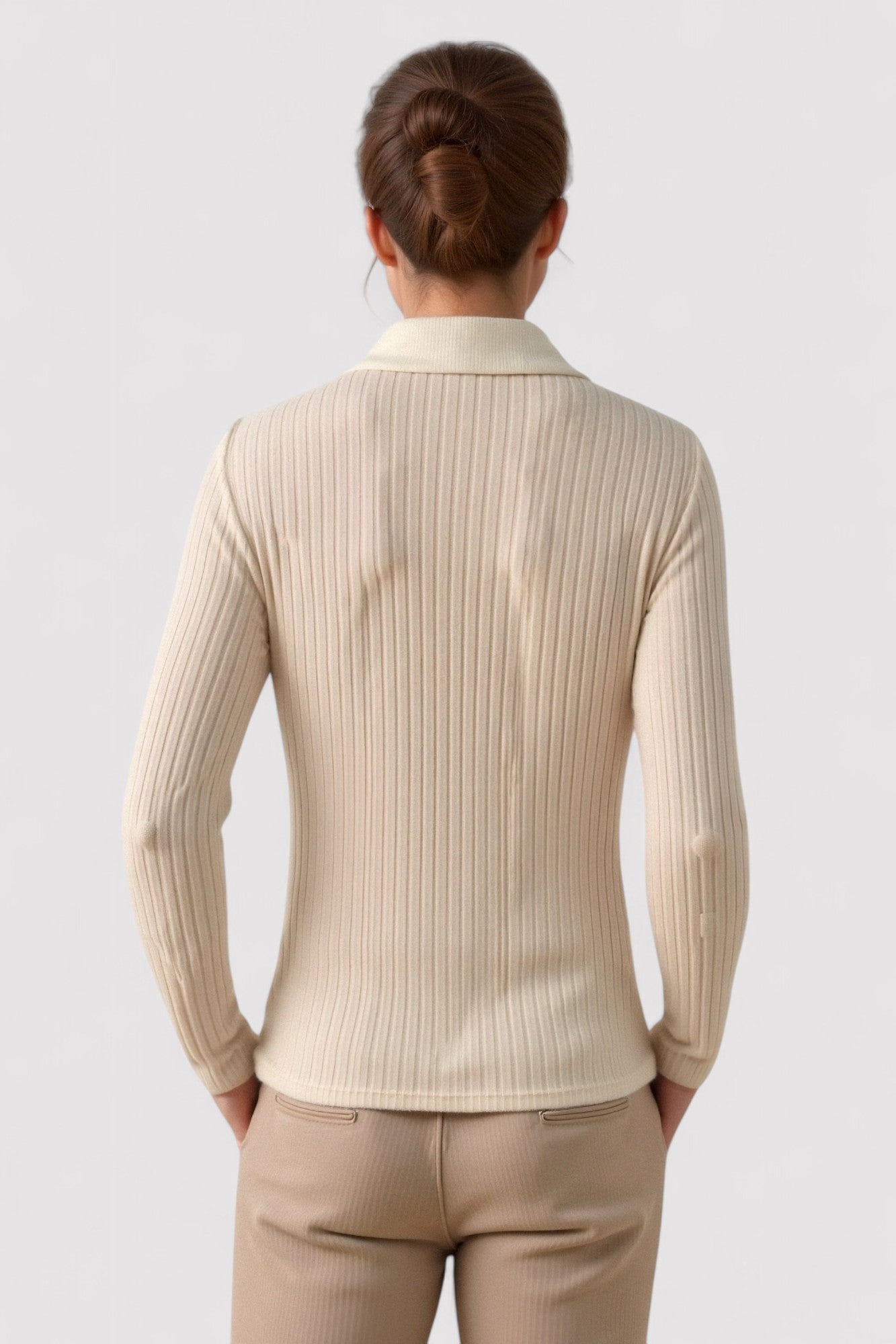 Ancien | Women's Old Money Knitted Woolen Slim Rib Knit Polo Sweater