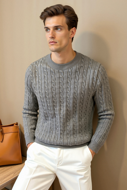 Ancien | Men's Premium O-neck Cable Knitted Pullover