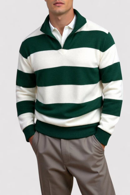 Ancien | Men's Old Money Block Striped Knitted Polo Pullover