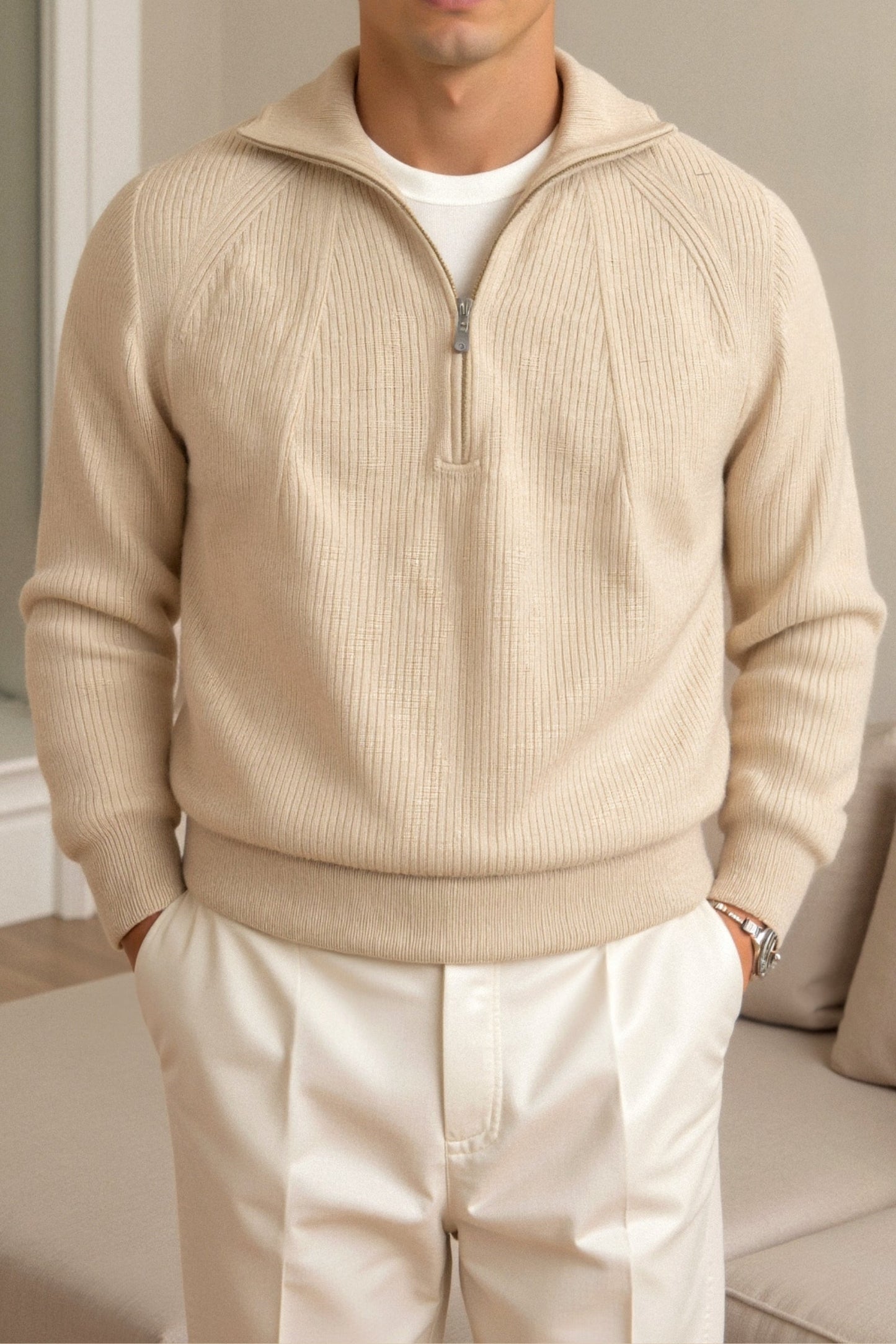 Ancien | Old Money Men's Solid Thick Elegant Knitted Sweater