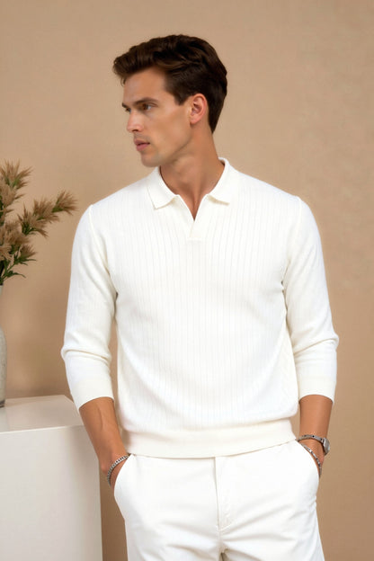 Ancien | Men's Old Money Striped Long Sleeve Polo T-Shirt