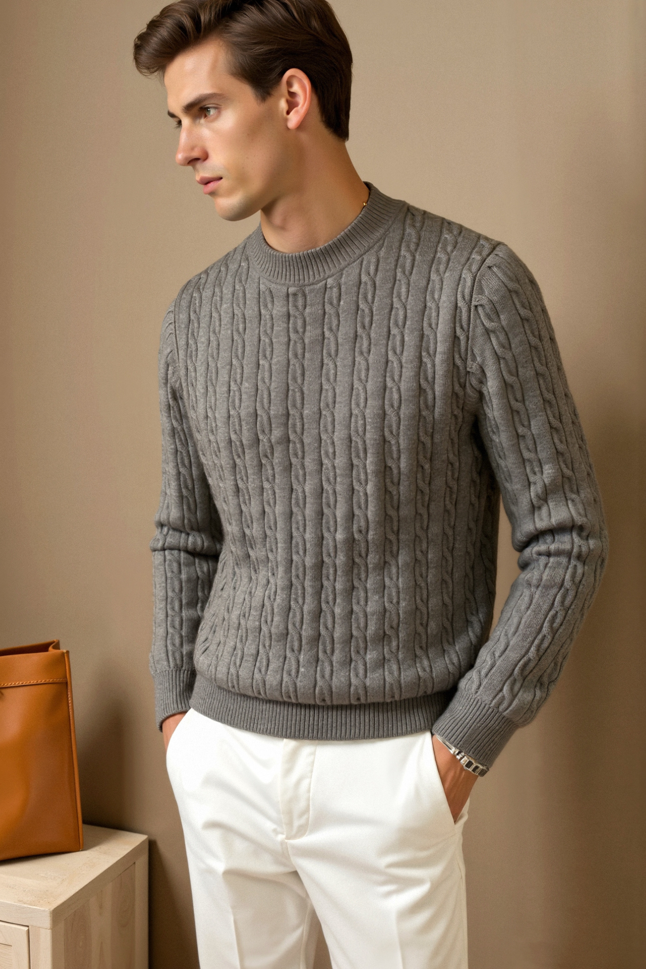 Ancien | Men's Premium O-neck Cable Knitted Pullover