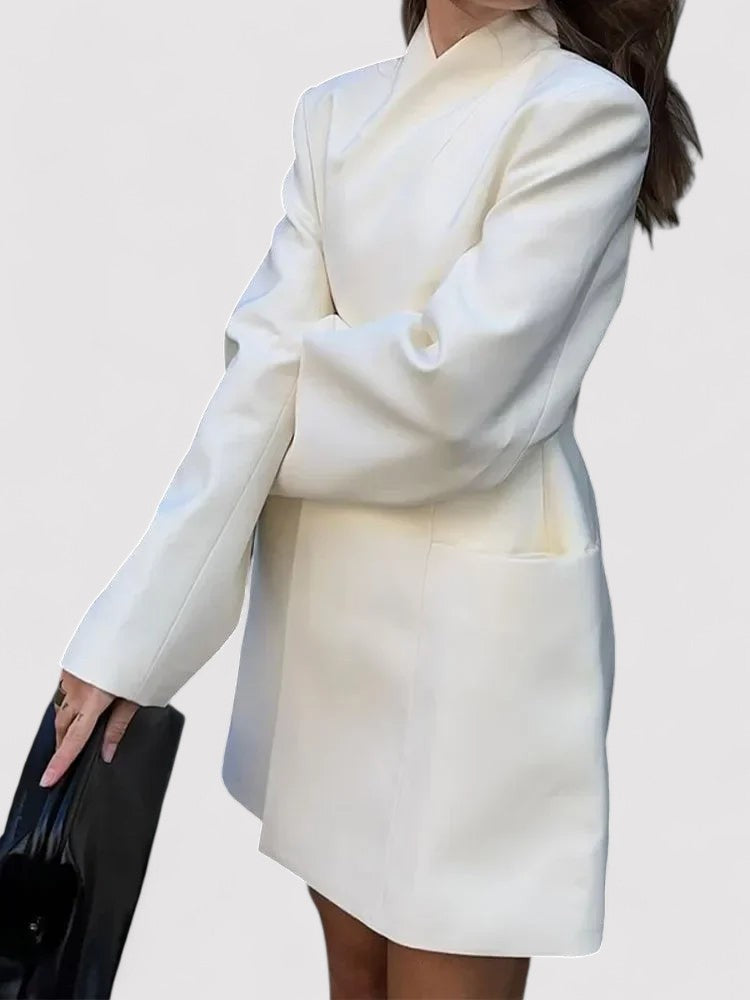 Ancien | Elegant Plain Long Women's Coat with Shoulder Pads