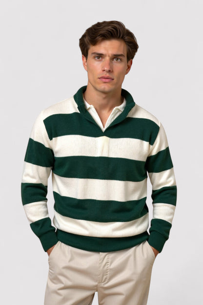 Ancien | Men's Old Money Block Striped Knitted Polo Pullover