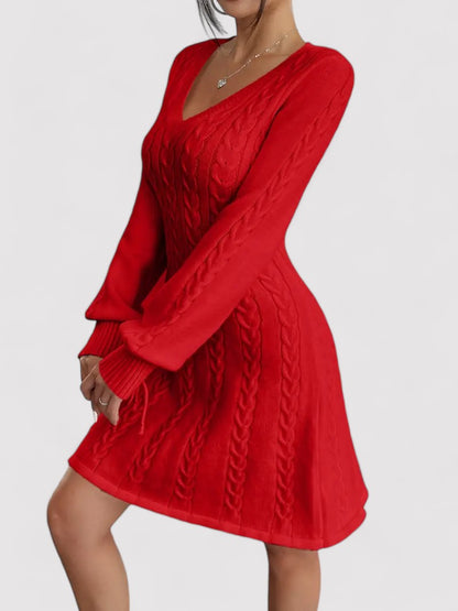 Ancien | Cable Knit V-neck Slim Fit Dress