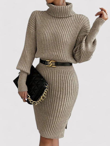 Ancien | Elegant Tailored Knitted Dress with Turtleneck