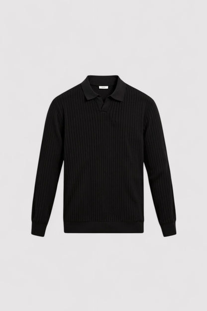 Ancien | Men's Old Money Striped Long Sleeve Polo T-Shirt