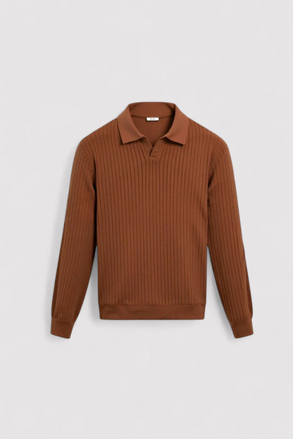 Ancien | Men's Old Money Striped Long Sleeve Polo T-Shirt