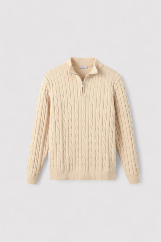 Ancien | Men's Smart Luxury Cable Knit Zip Sweater