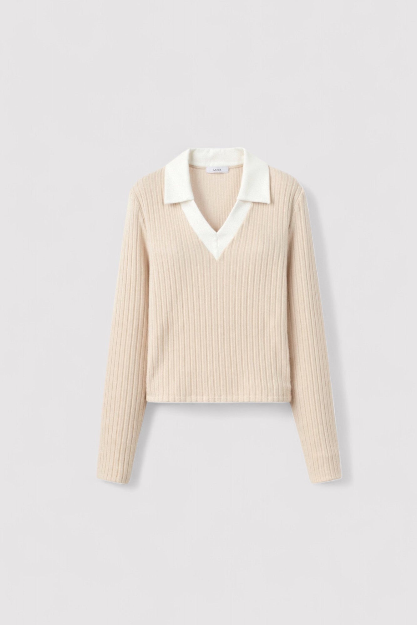 Ancien | Women's Old Money Knitted Woolen Slim Rib Knit Polo Sweater