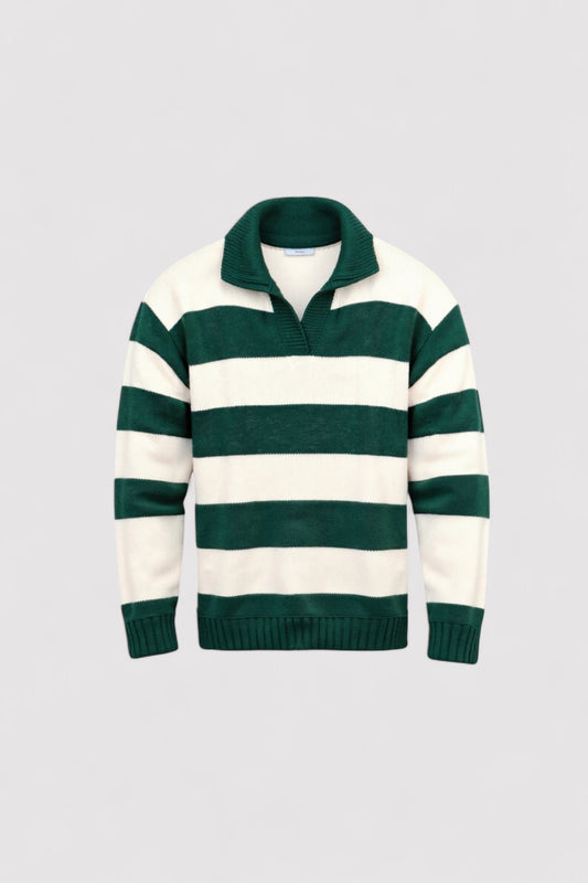 Ancien | Men's Old Money Block Striped Knitted Polo Pullover