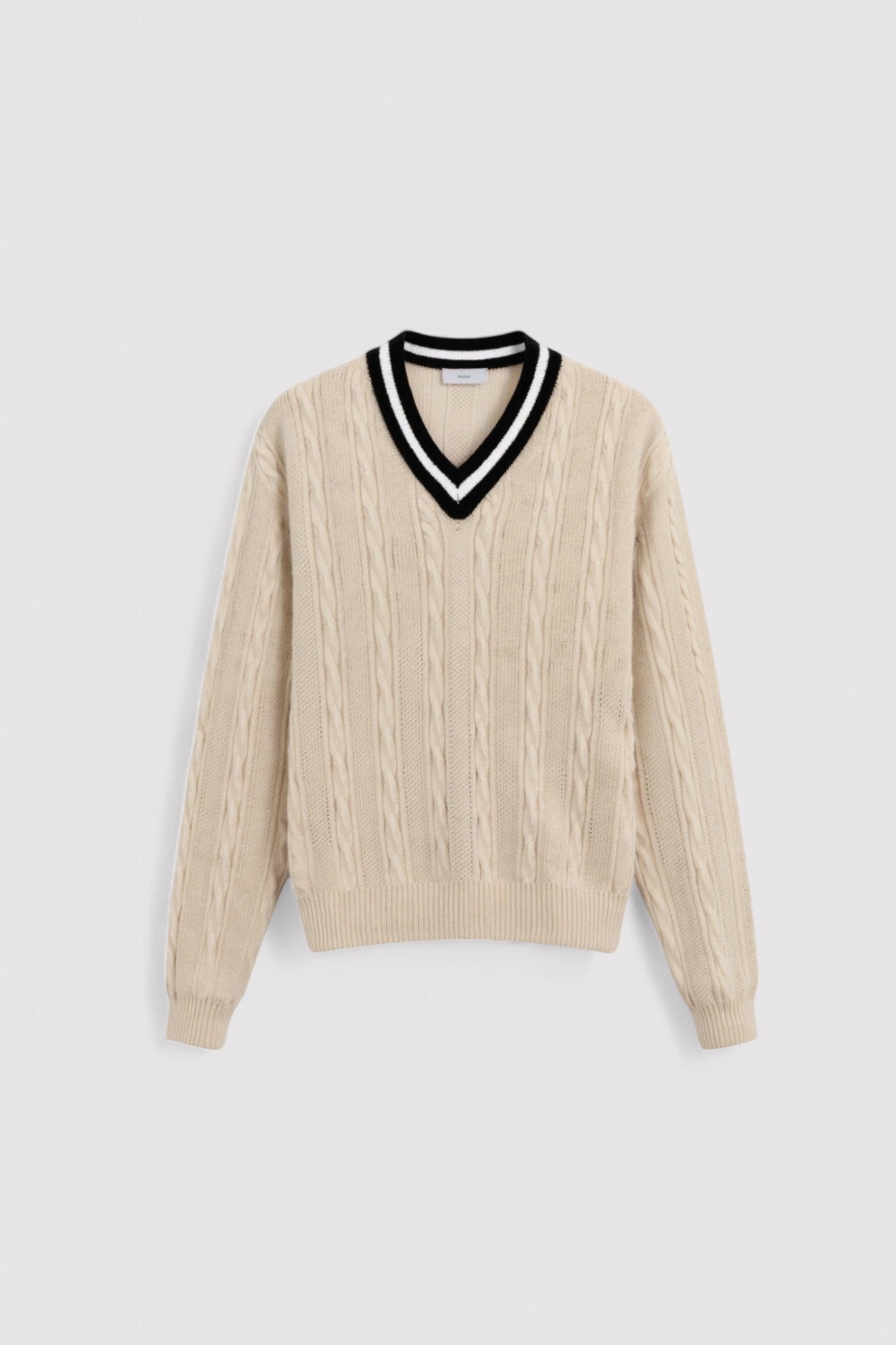 Ancien | Women's Old Money Contrast Trim V Neck Elegant Cable Knit Long Sleeve Sweater