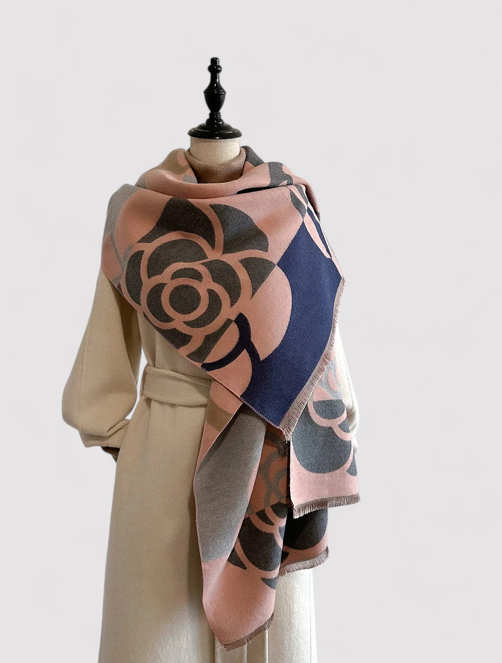 Ancien | Women's Floral Double-sided Cashmere Pashmina Scarf