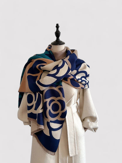 Ancien | Women's Floral Double-sided Cashmere Pashmina Scarf