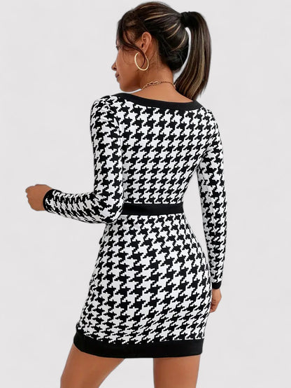 Ancien | Elegant Houndstooth Print Dress