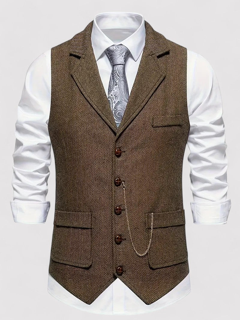 Ancient Elegant Retro Men's Vest with Herringbone Pattern