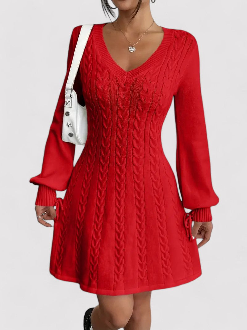 Ancien | Cable Knit V-neck Slim Fit Dress