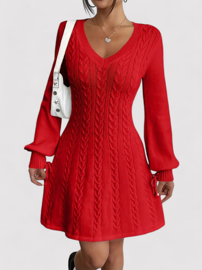 Ancien | Cable Knit V-neck Slim Fit Dress