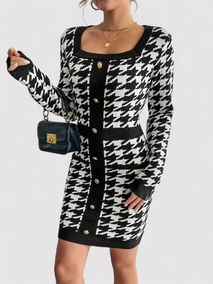 Ancien | Elegant Houndstooth Print Dress