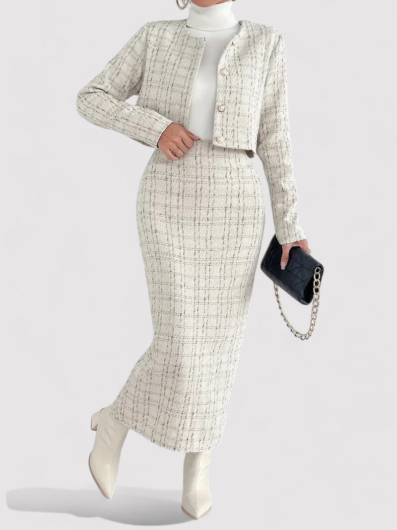 Ancien | Elegant Plaid Two-Piece Set with Long Skirt