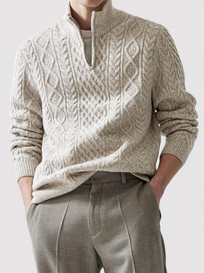 Ancien | Men's Old Money Quater Zip Patterned Warm Sweater